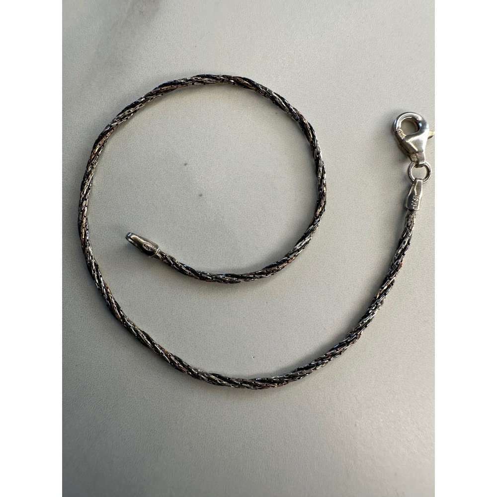 925 Sterling Silver Tri-Color Braided Wheat Chain Bracelet 7.5" Italy